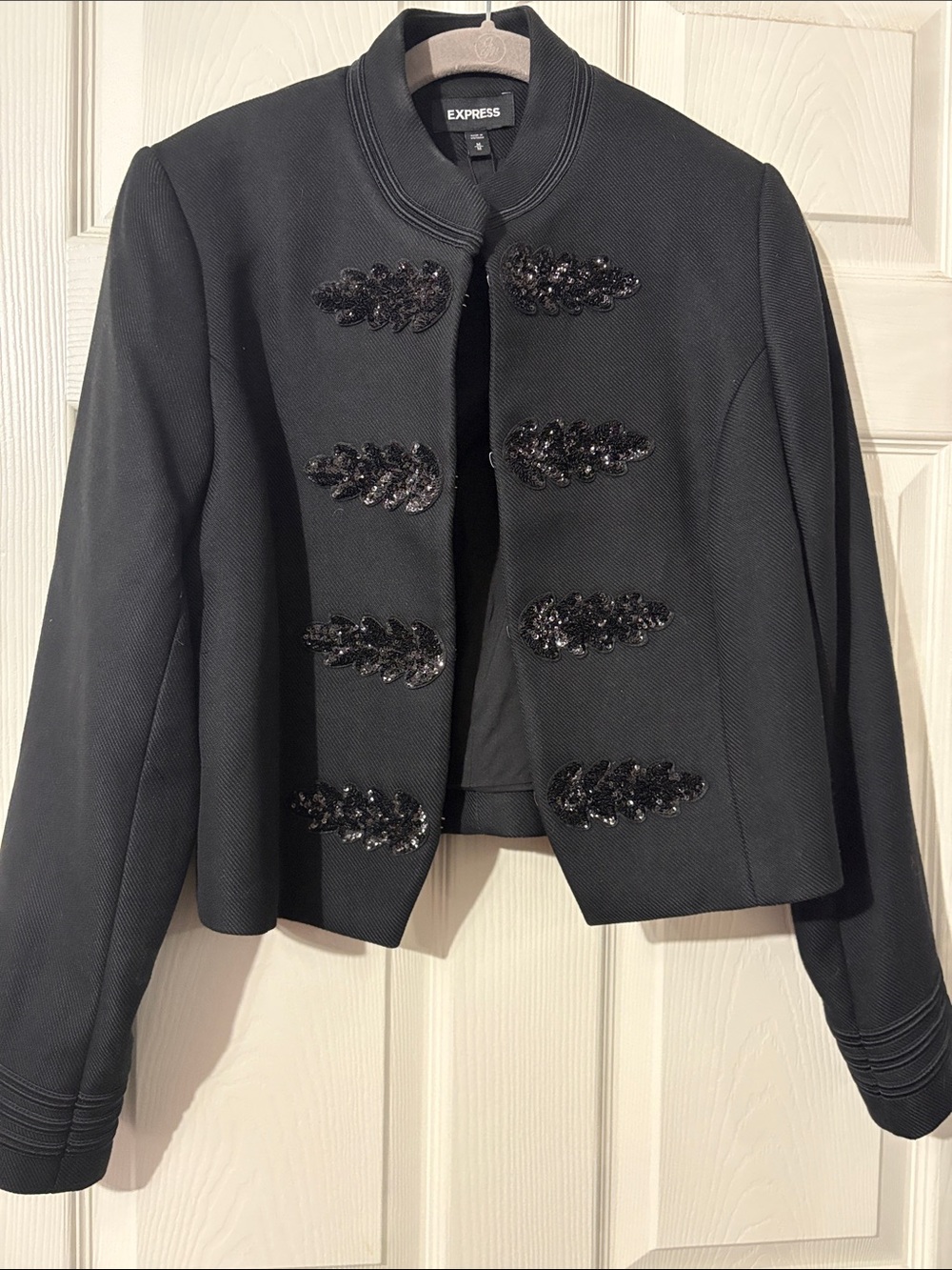 Express Black Cropped Embellished Military-Style Jacket